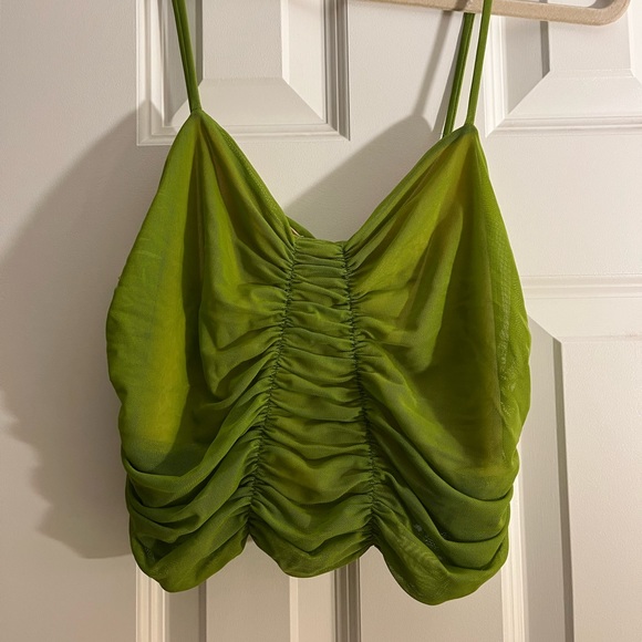 Cotton Candy LA Draped Mesh Green Cropped Top - Picture 1 of 4